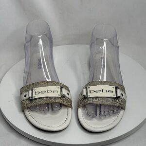 VTG 90s Y2K Bebe Beige Monogram Slide Sandals White Leather Flats Women’s 7.5